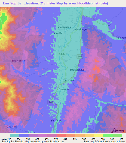 Ban Sop Sai,Thailand Elevation Map