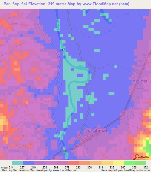 Ban Sop Sai,Thailand Elevation Map