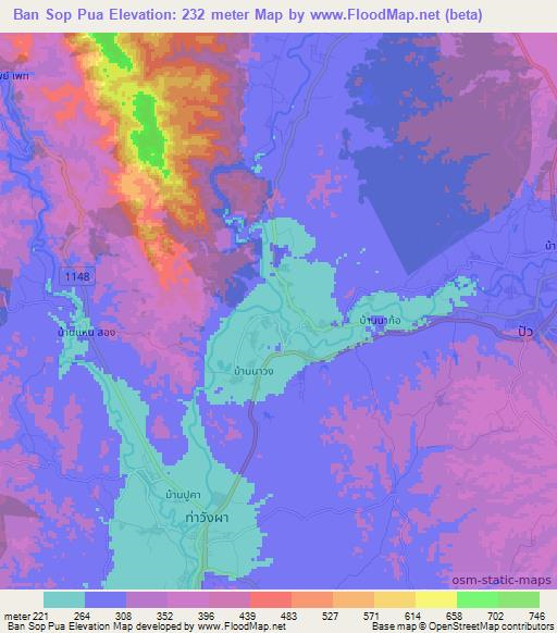 Ban Sop Pua,Thailand Elevation Map