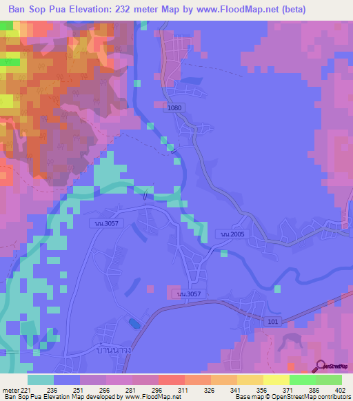 Ban Sop Pua,Thailand Elevation Map