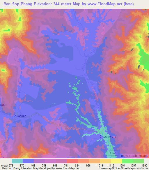 Ban Sop Phang,Thailand Elevation Map