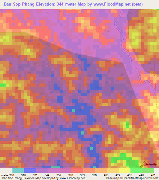 Ban Sop Phang,Thailand Elevation Map