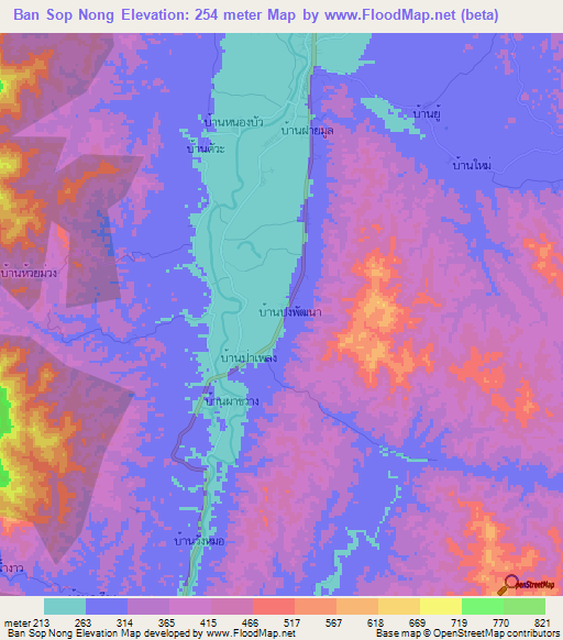 Ban Sop Nong,Thailand Elevation Map