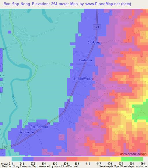 Ban Sop Nong,Thailand Elevation Map