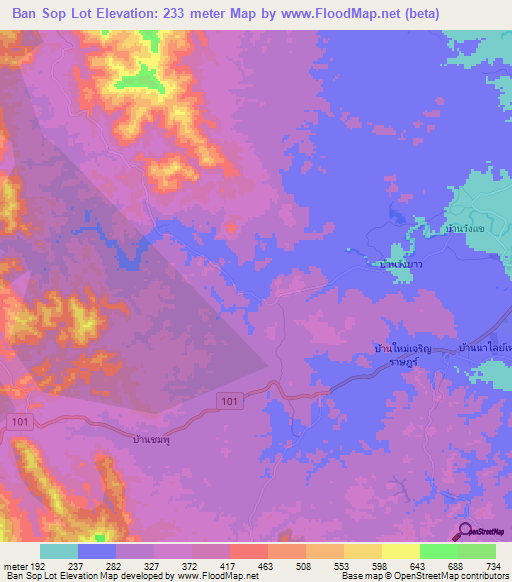 Ban Sop Lot,Thailand Elevation Map