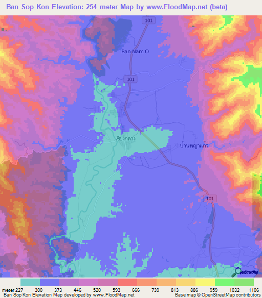 Ban Sop Kon,Thailand Elevation Map