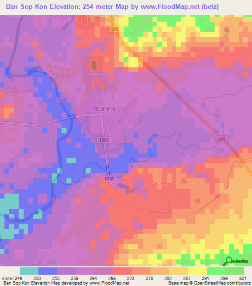 Ban Sop Kon,Thailand Elevation Map