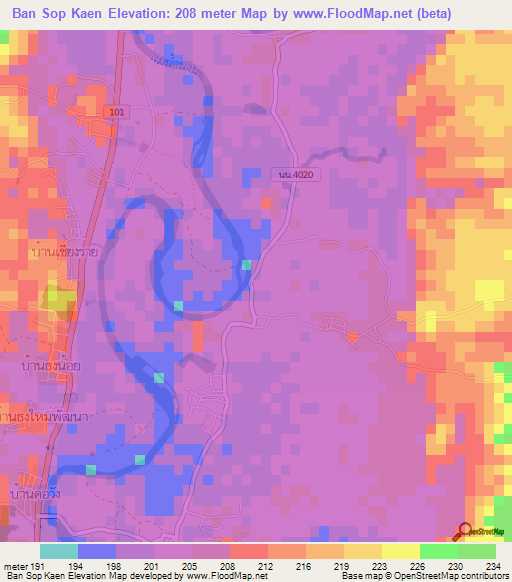 Ban Sop Kaen,Thailand Elevation Map
