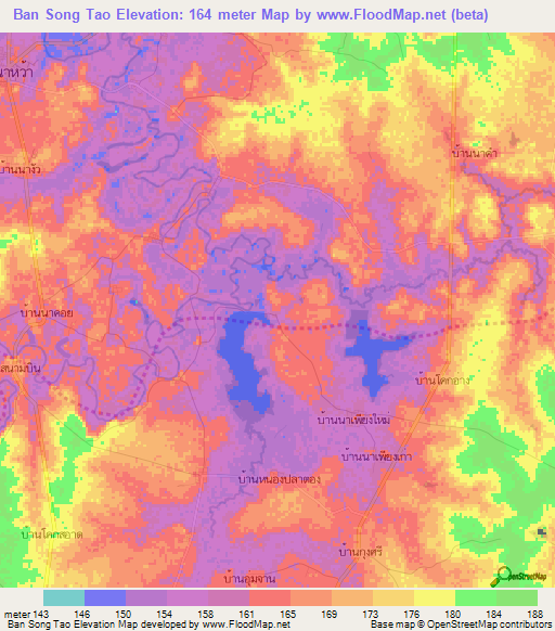 Ban Song Tao,Thailand Elevation Map