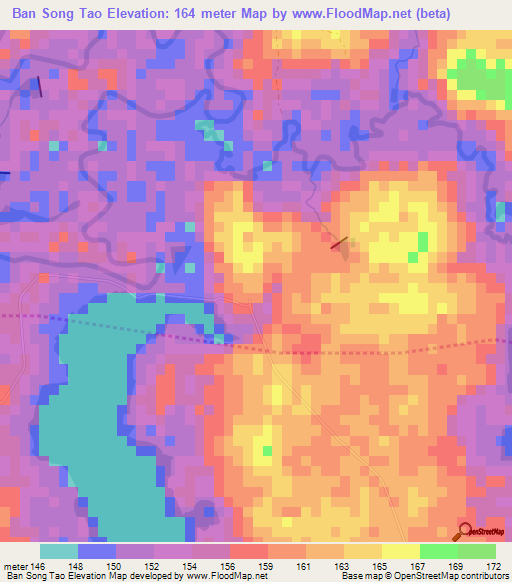 Ban Song Tao,Thailand Elevation Map