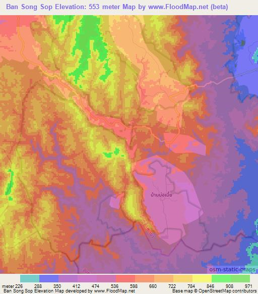 Ban Song Sop,Thailand Elevation Map
