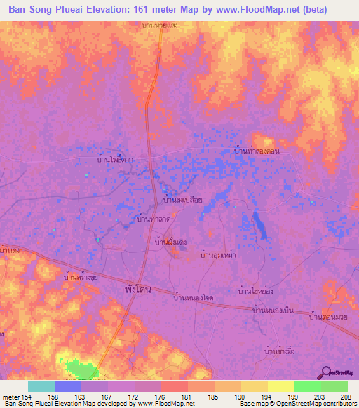 Ban Song Plueai,Thailand Elevation Map