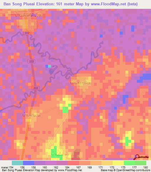 Ban Song Plueai,Thailand Elevation Map