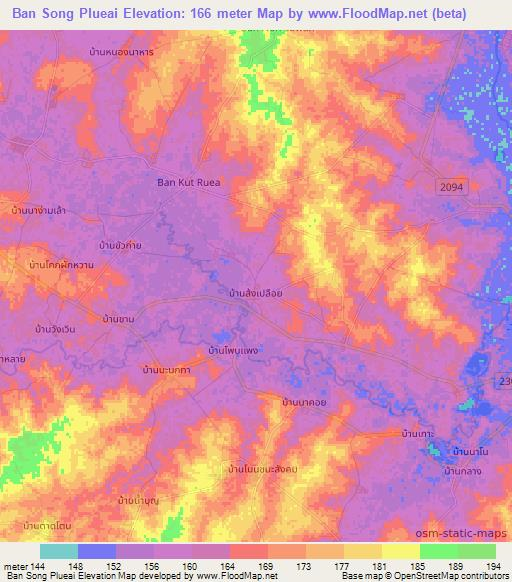 Ban Song Plueai,Thailand Elevation Map