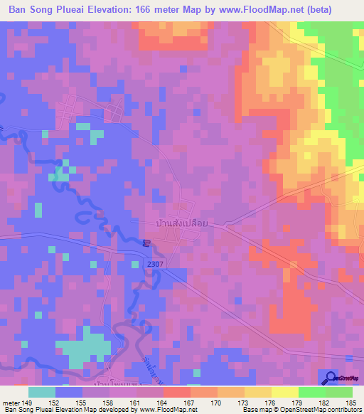 Ban Song Plueai,Thailand Elevation Map