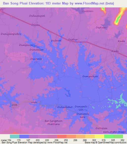 Ban Song Pluai,Thailand Elevation Map
