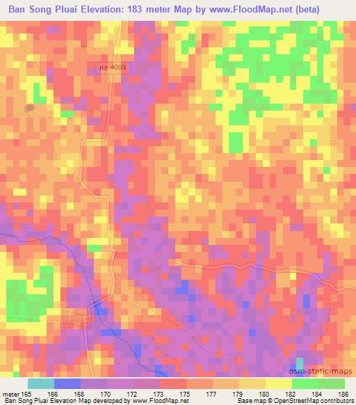 Ban Song Pluai,Thailand Elevation Map