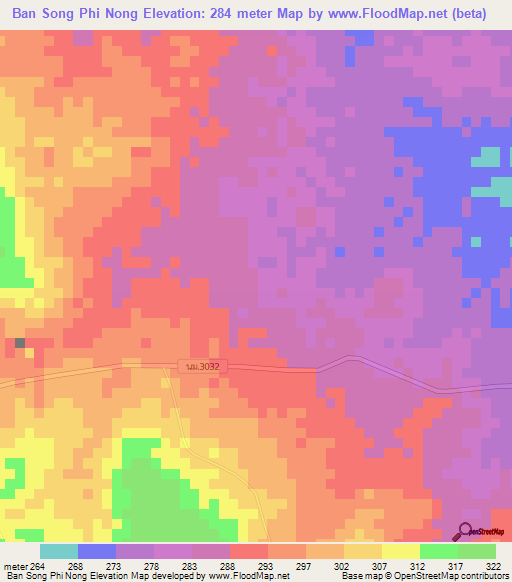 Ban Song Phi Nong,Thailand Elevation Map