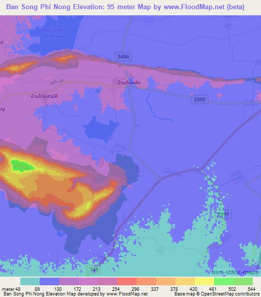 Ban Song Phi Nong,Thailand Elevation Map