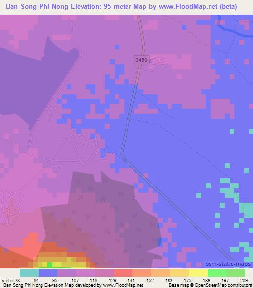 Ban Song Phi Nong,Thailand Elevation Map