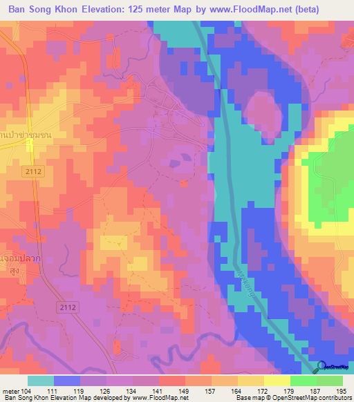 Ban Song Khon,Thailand Elevation Map