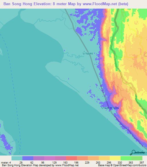 Ban Song Hong,Thailand Elevation Map