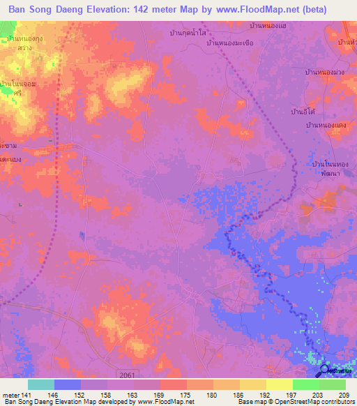 Ban Song Daeng,Thailand Elevation Map