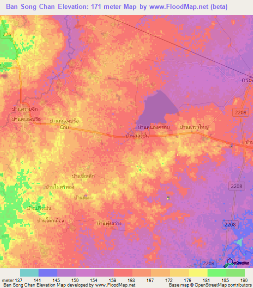 Ban Song Chan,Thailand Elevation Map