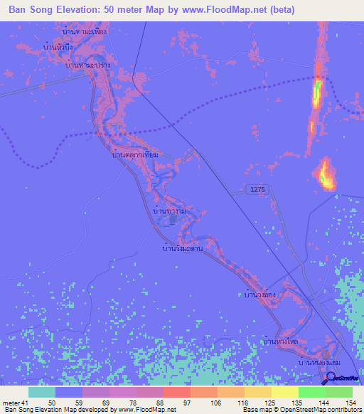 Ban Song,Thailand Elevation Map