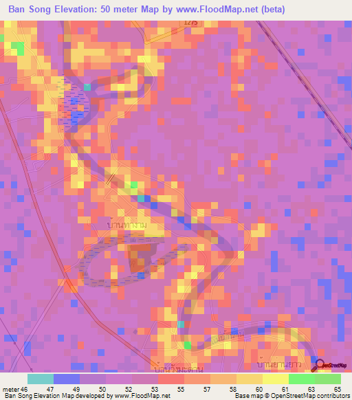Ban Song,Thailand Elevation Map