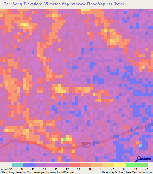 Ban Song,Thailand Elevation Map