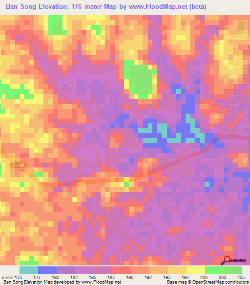 Ban Song,Thailand Elevation Map