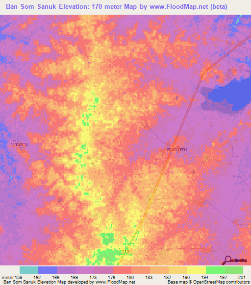 Ban Som Sanuk,Thailand Elevation Map