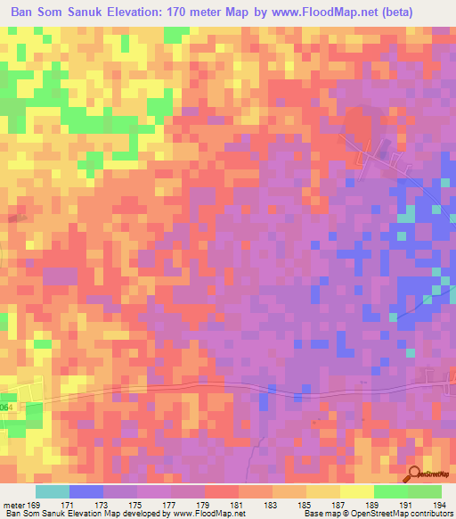 Ban Som Sanuk,Thailand Elevation Map
