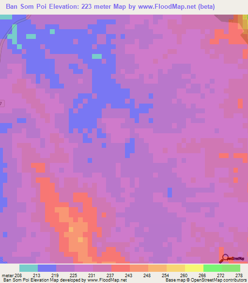 Ban Som Poi,Thailand Elevation Map