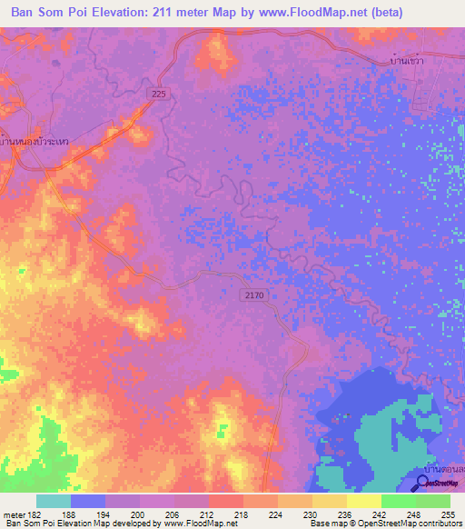 Ban Som Poi,Thailand Elevation Map