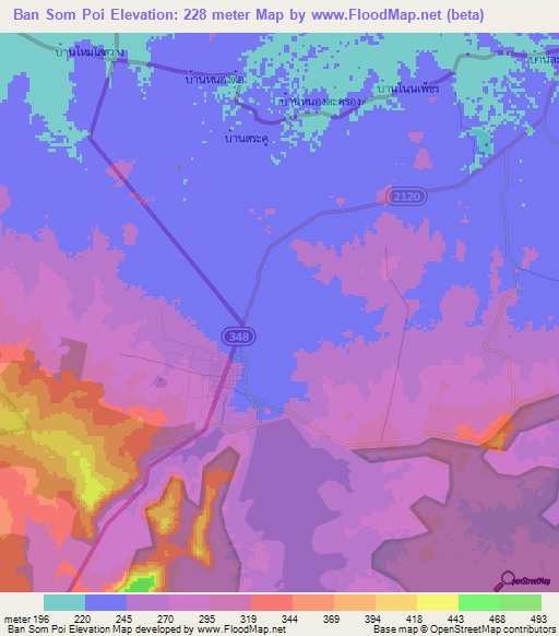 Ban Som Poi,Thailand Elevation Map