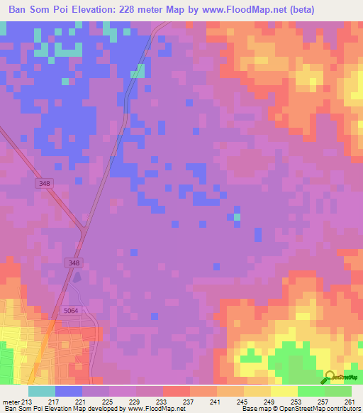 Ban Som Poi,Thailand Elevation Map