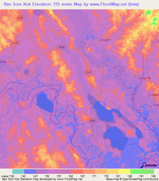 Ban Som Kok,Thailand Elevation Map