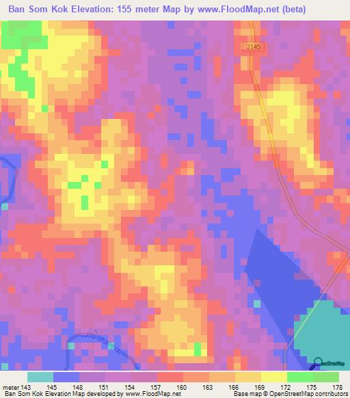 Ban Som Kok,Thailand Elevation Map