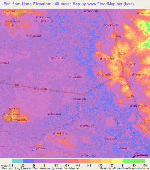 Ban Som Hong,Thailand Elevation Map