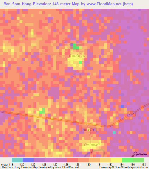 Ban Som Hong,Thailand Elevation Map
