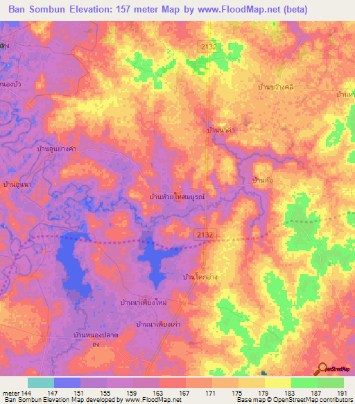 Ban Sombun,Thailand Elevation Map