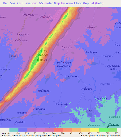 Ban Sok Yai,Thailand Elevation Map