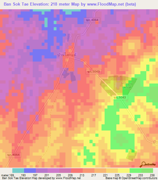 Ban Sok Tae,Thailand Elevation Map