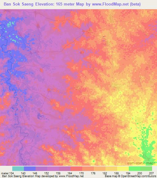 Ban Sok Saeng,Thailand Elevation Map