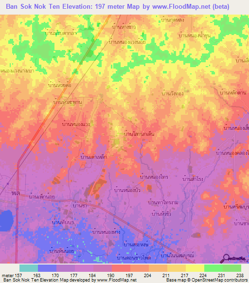 Ban Sok Nok Ten,Thailand Elevation Map
