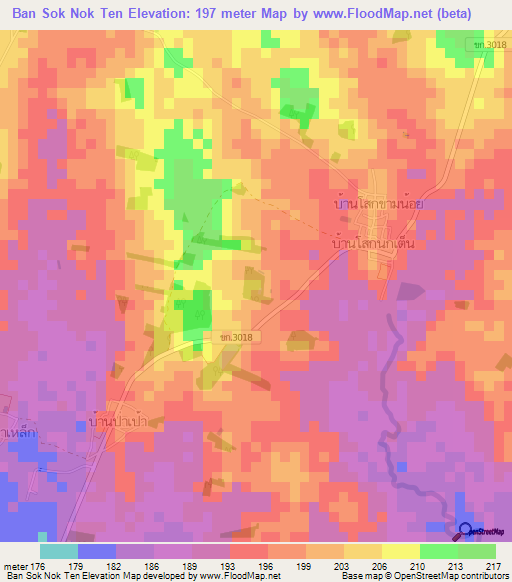 Ban Sok Nok Ten,Thailand Elevation Map