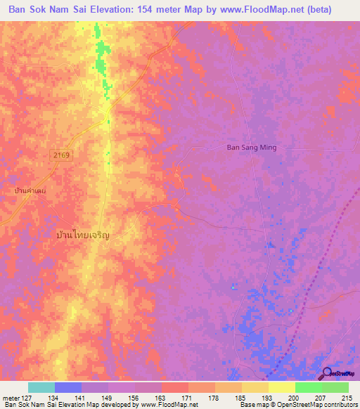 Ban Sok Nam Sai,Thailand Elevation Map