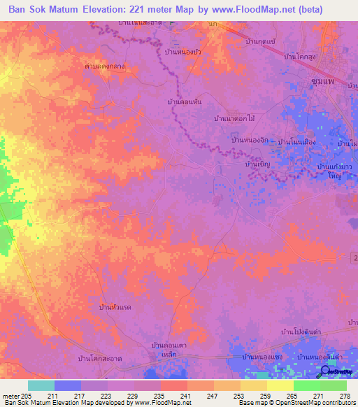 Ban Sok Matum,Thailand Elevation Map